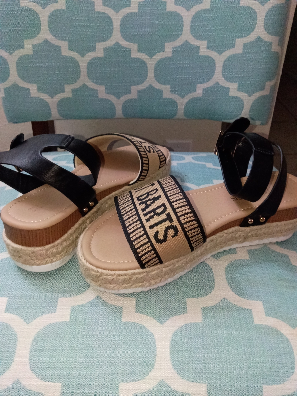Barts Black and Beige Espadrille Platform Sandals